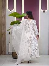 Premium White & Black Digital Print Anarkali Salwar Suit with Dupatta – view 2