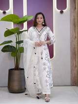 Premium White & Black Digital Print Anarkali Salwar Suit with Dupatta