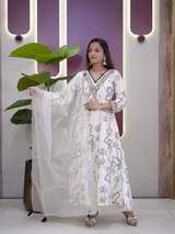 Premium White & Black Digital Print Anarkali Salwar Suit with Dupatta – view 4