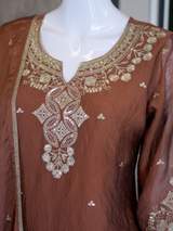 Rust Brown Embroidered Chanderi Kurta with Sharara and Dupatta Set – view 6