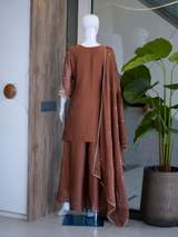 Rust Brown Embroidered Chanderi Kurta with Sharara and Dupatta Set – view 3
