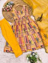 Yellow Multi-Print Anarkali Kurta Set with Dupatta | Festive & Ethnic Wear for Women – view 8