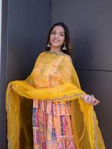 Yellow Multi-Print Anarkali Kurta Set with Dupatta | Festive & Ethnic Wear for Women – view 5
