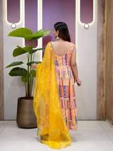 Yellow Multi-Print Anarkali Kurta Set with Dupatta | Festive & Ethnic Wear for Women – view 6