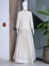 Designer Beige Embroidered Crop Top, Skirt & Jacket Set | Ethnic Fusion Wear in White – view 4
