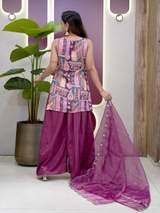 Purple Printed Multi-Color Patchwork Kurta with Patiala Salwar and Embroidered Organza Dupatta Set – view 5