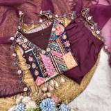 Purple Printed Multi-Color Patchwork Kurta with Patiala Salwar and Embroidered Organza Dupatta Set – view 7