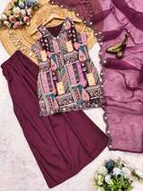 Purple Printed Multi-Color Patchwork Kurta with Patiala Salwar and Embroidered Organza Dupatta Set – view 6