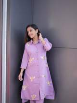 Elegant Lavender Roman Silk Kurti and Pant Set with Embroidery in Purple – view 10