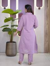 Elegant Lavender Roman Silk Kurti and Pant Set with Embroidery in Purple – view 6