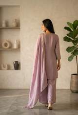Elegant Light Blue & Lilac Chanderi Kurta Sets with Gold Embroidery & Dupatta in Purple – view 3