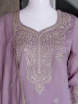 Elegant Light Blue & Lilac Chanderi Kurta Sets with Gold Embroidery & Dupatta in Purple – view 5
