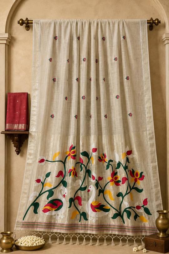 Drape yourself in elegance with our newly launched primium Peshwai Cotton saree. in Cream