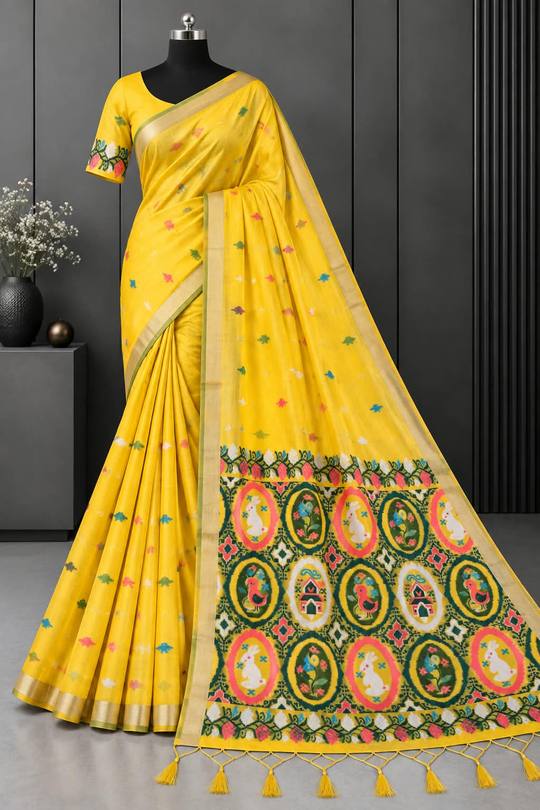 Elegant Designer Silk Saree with Rich Pallu and Blouse Piece in Yellow