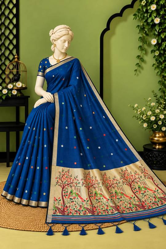 Drape yourself in elegance with our newly launched premium Cotton saree. in Blue