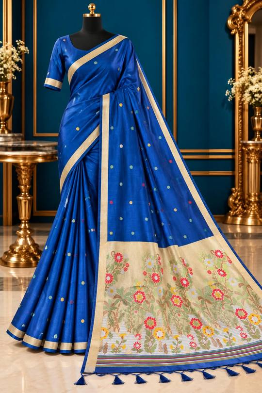 Elegant Chanderi Silk Saree with Rich Pallu and Blouse Piece in Blue