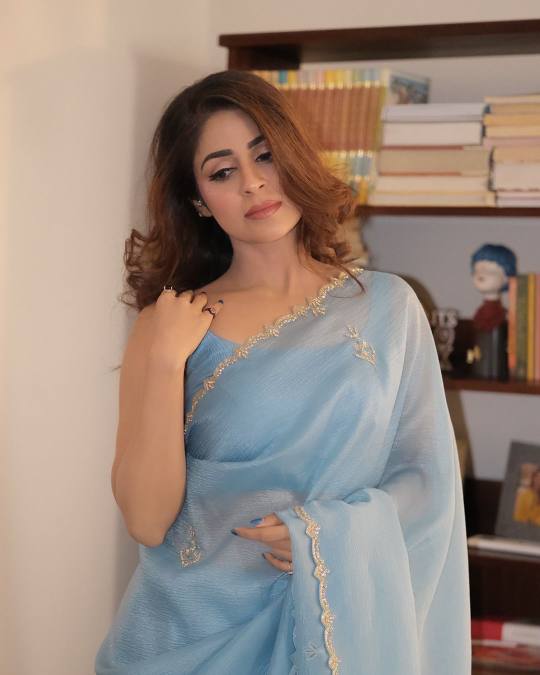 Soft Pixcel Crush Cover With Beautiful khatli cut Dena Handwork in Aqua blue