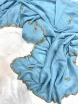Soft Pixcel Crush Cover With Beautiful khatli cut Dena Handwork in Aqua blue – view 3