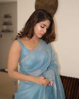 Soft Pixcel Crush Cover With Beautiful khatli cut Dena Handwork in Aqua blue – view 9