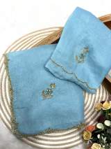Soft Pixcel Crush Cover With Beautiful khatli cut Dena Handwork in Aqua blue – view 6
