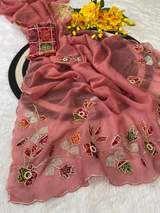 Organza Silk Saree with Bandhani Printed Contrast Blouse & Floral Pearl Embroidery Work in Pink – view 3