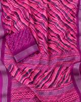Pink Printed Linen Saree with Blouse Piece | Lightweight Ethnic Wear in Purple – view 4
