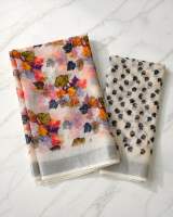 Multicolor Floral Leaf Printed Pure Linen Saree with Kalamkari Style Border in Cream – view 5