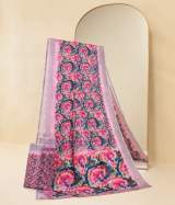 Vibrant Pink & Multicolour Shibori Printed Pure Linen Saree with Blouse Piece – view 3