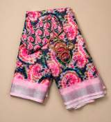 Vibrant Pink & Multicolour Shibori Printed Pure Linen Saree with Blouse Piece – view 5
