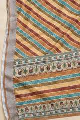 Multi-Color Diagonal Striped Digital Print Linen Saree with Grey Textured Border & Blouse Piece in Brown – view 4