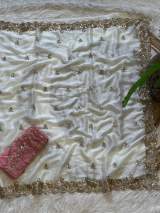 Premium Rangoli Silk White Saree With Pink Contrast Blouse And Heavy Zari Sequin Embroidery – view 3