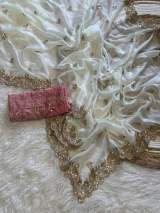Premium Rangoli Silk White Saree With Pink Contrast Blouse And Heavy Zari Sequin Embroidery – view 6