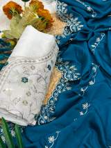 Pure Premium Chinnon Chiffon Material – Lightweight, Soft & Elegant in Aqua blue – view 2