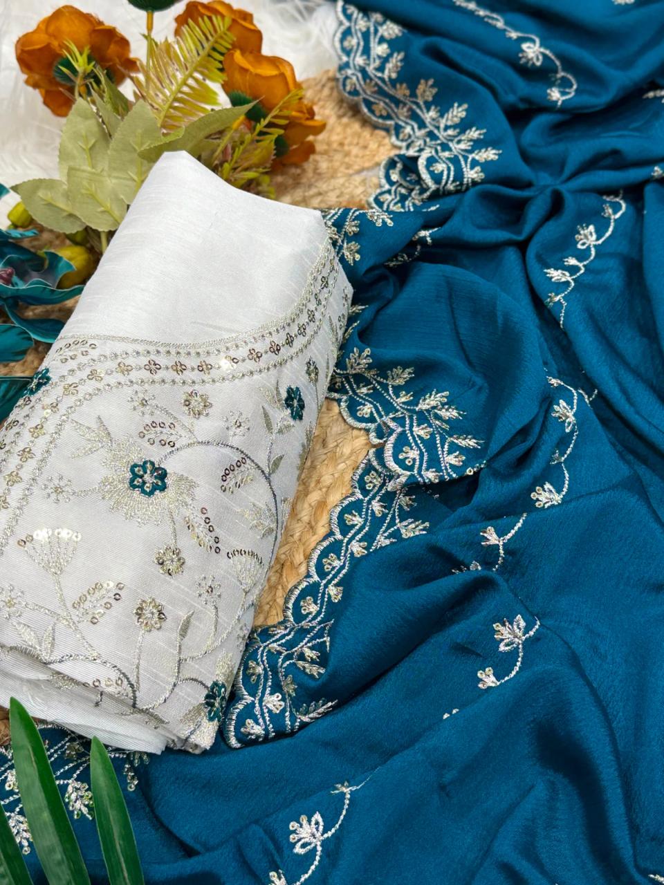 Pure Premium Chinnon Chiffon Material – Lightweight, Soft & Elegant in Aqua blue – view 2