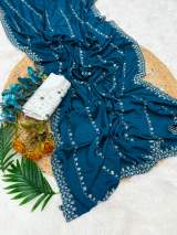 Pure Premium Chinnon Chiffon Material – Lightweight, Soft & Elegant in Aqua blue