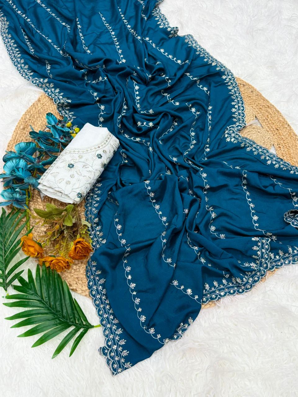 Pure Premium Chinnon Chiffon Material – Lightweight, Soft & Elegant in Aqua blue