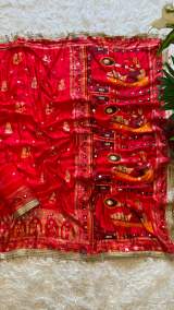 Premium Red Gaji Silk Saree with Traditional Pichwai Border & Mirror Work – view 5