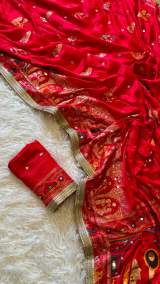 Premium Red Gaji Silk Saree with Traditional Pichwai Border & Mirror Work – view 8