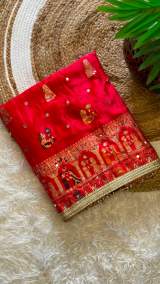 Premium Red Gaji Silk Saree with Traditional Pichwai Border & Mirror Work – view 3