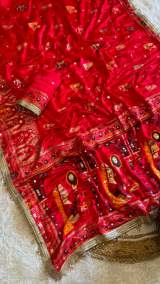 Premium Red Gaji Silk Saree with Traditional Pichwai Border & Mirror Work