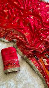 Premium Red Gaji Silk Saree with Traditional Pichwai Border & Mirror Work – view 7