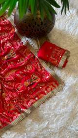 Premium Gaji Silk Red Karwa Chauth Special Saree With Mirror Work – view 8
