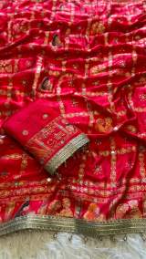 Premium Gaji Silk Red Karwa Chauth Special Saree With Mirror Work – view 2