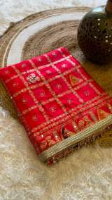 Premium Gaji Silk Red Karwa Chauth Special Saree With Mirror Work – view 5
