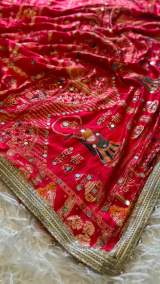 Premium Gaji Silk Red Karwa Chauth Special Saree With Mirror Work – view 10