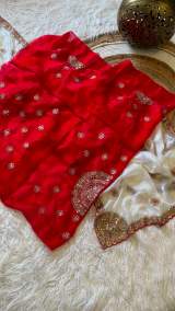 Premium Space Silk Designer Party Wear Saree With Heavy Sequin Work And Contrast Blouse in White – view 2
