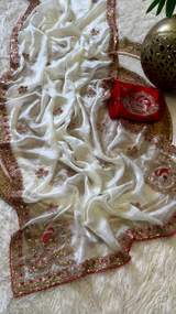 Premium Space Silk Designer Saree with Heavy Sequins & Peacock Embroidery in White – view 2