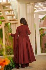 Maroon Viscose Chanderi Angrakha Anarkali Suit Set with Dupatta in Red – view 5