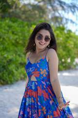 Vibrant Blue Floral Printed Poly Rayon Maxi Dress with Front Cutout & Tiered Hem