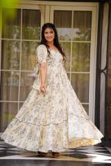 Elegant Poly Rayon Floral Printed Anarkali Maxi Dress with Tie-Up Puff Sleeves in White – view 5